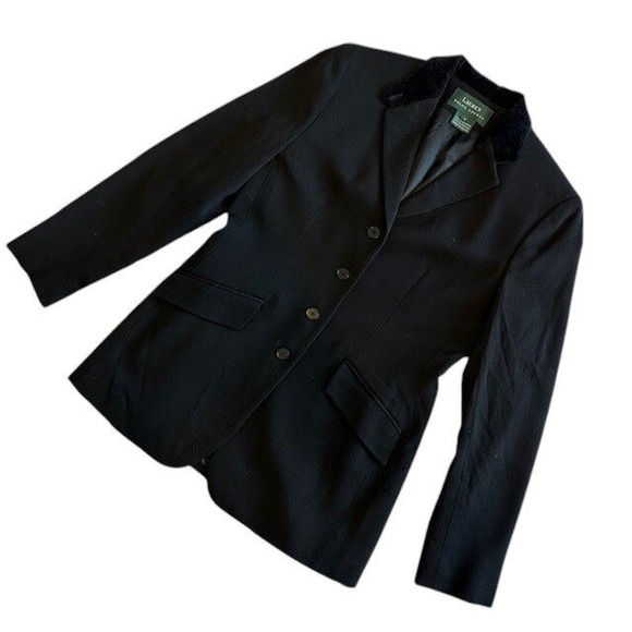 Womens‎ Lauren Ralph Lauren Blazer Velvet Collar Equestrian Wool Black Size 4 - Picture 7 of 12